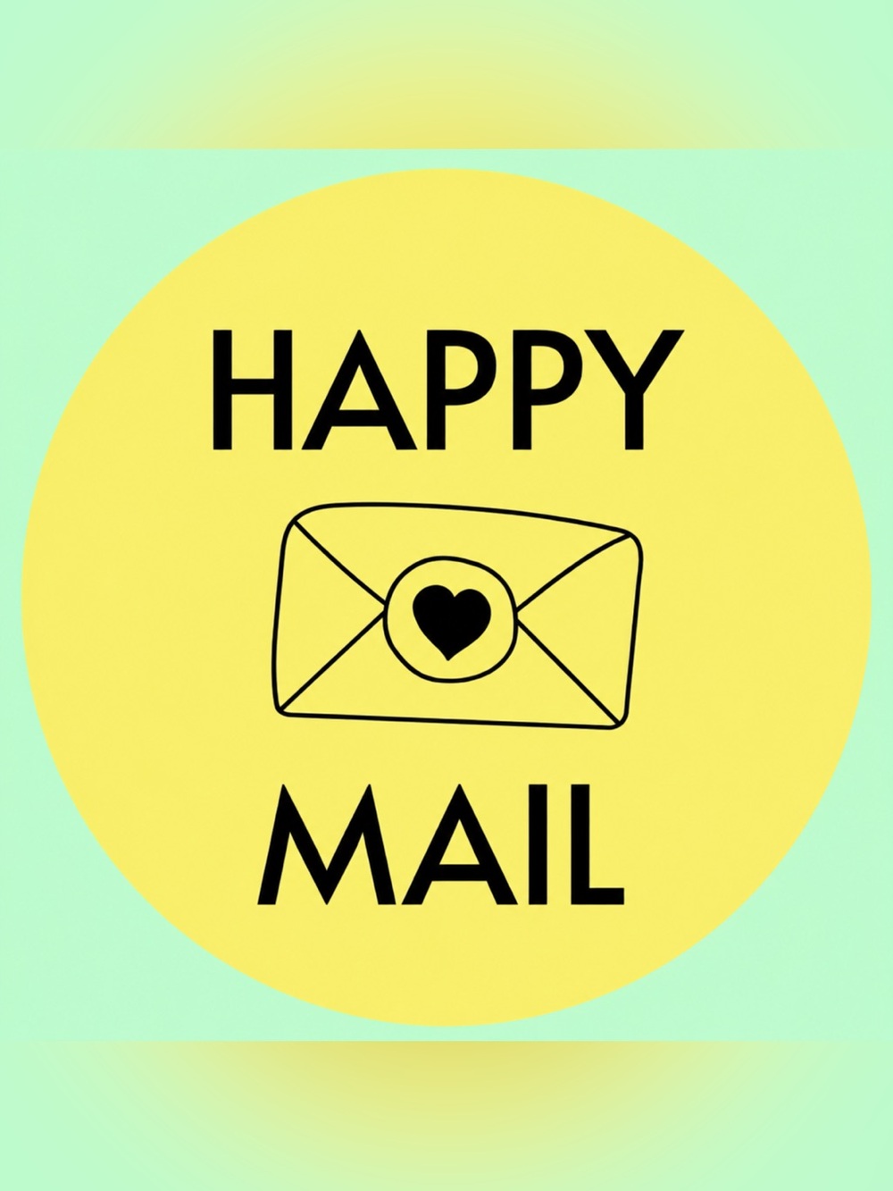 50 SHIPPING STICKERS - 2” ROUND - “HAPPY MAIL” - YELLOW